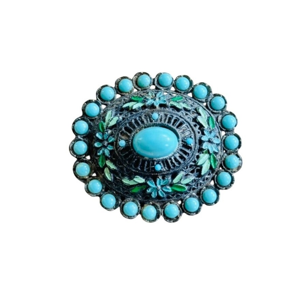 VTG Little Nemo L/M Art Deco Blue Rhinestone Paste Floral Brooch‎ Pin Gilt 20s